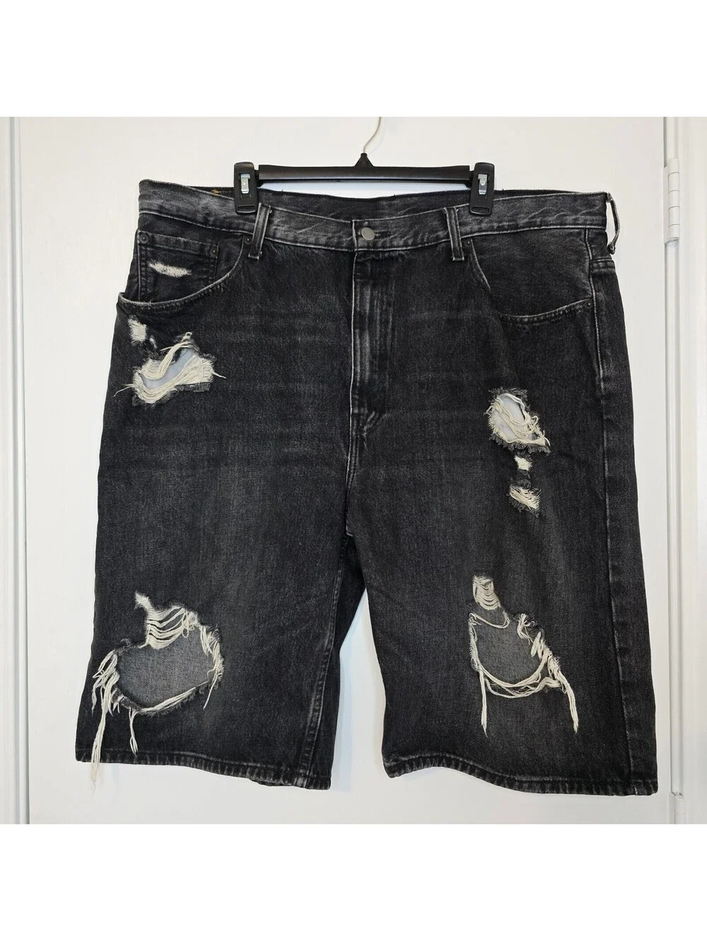 Levis 569 Distressed Loose Denim Shorts Mens 40 Black Jorts Jean Shorts